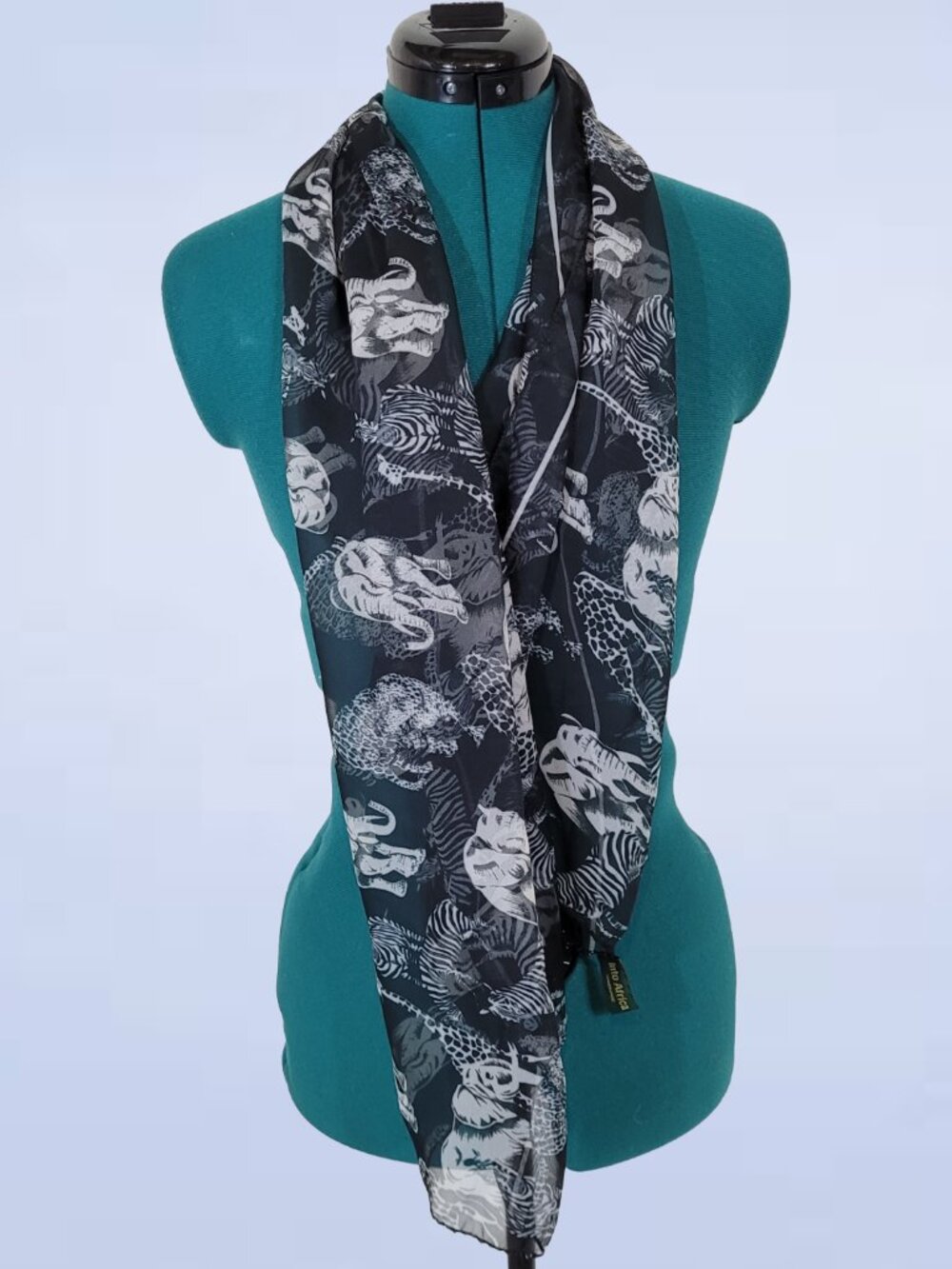 Into Africa Handmade Polyester Scarf Black White Safari Wildlife Animal Print